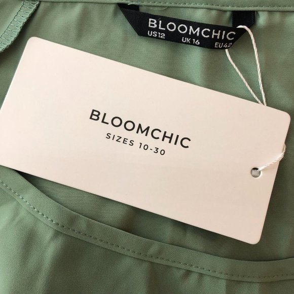 Bloomchic Womens Plain Ruffle Tiered Round Neck Blouse Green 12 - Picture 5 of 6